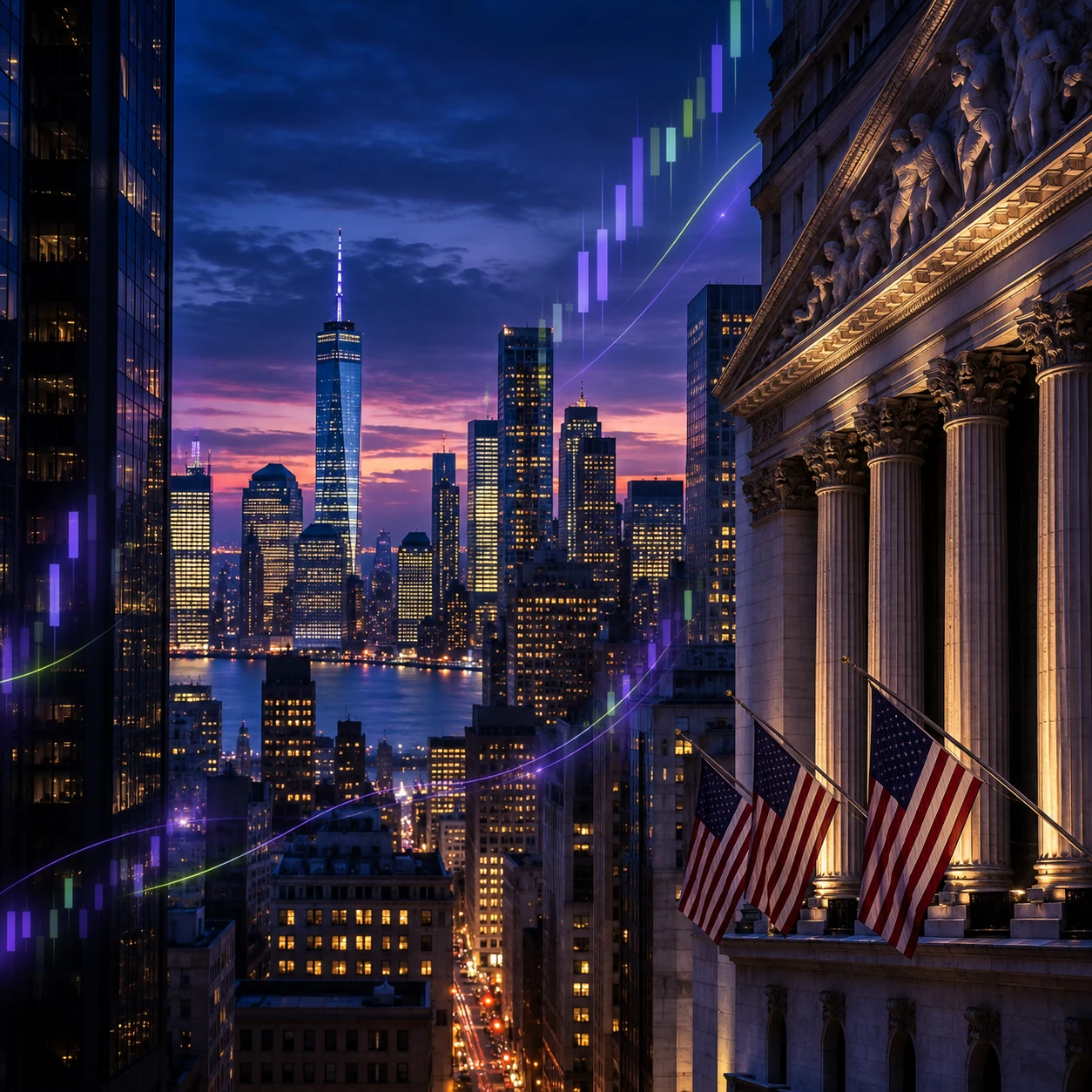 New York financial district at twilight